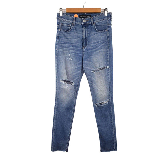 Express Distressed Ankle Jeans Women's 8R Medium Blue Super High Rise Stretch - Picture 1 of 9